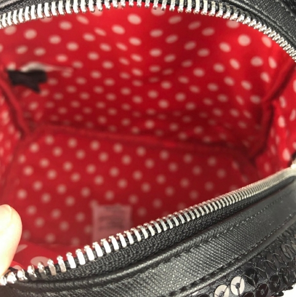 NWT Disney Parks Loungefly Sequin Minnie Mouse Backpack Black Red Sparkle Galore - Picture 9 of 15